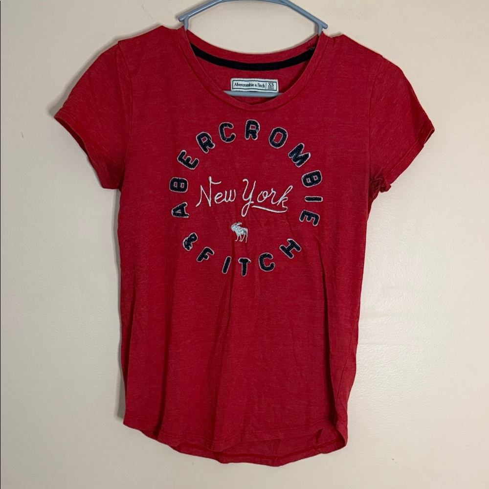 Abercrombie & Fitch Cherry Red Logo Crewneck Tee